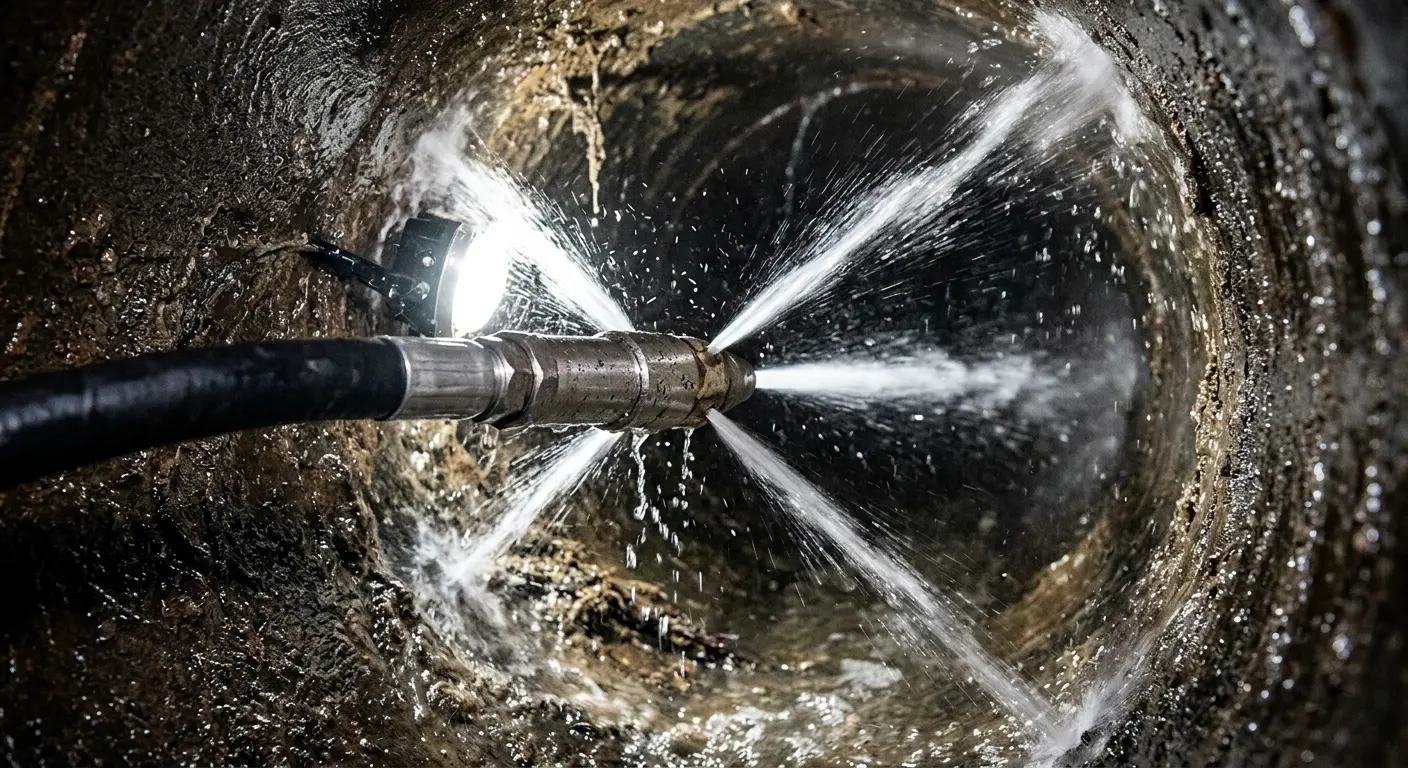 High-pressure hydro jetting nozzle cleaning sewer pipe for Sewer Line Relining in Owatonna